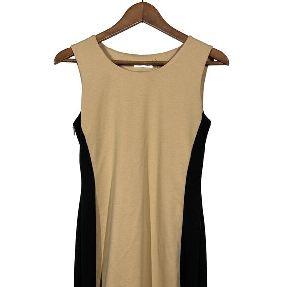 Calvin Klein Sheath Dress Colorblock Black Tan Sleeveless - 4 - Picture 2 of 5